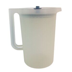 Vintage Tupperware 1 Gallon Pitcher Sheer White 1416 & Blue Push Button Lid